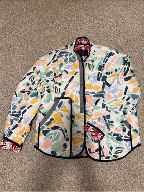 Abercrombie & Fitch Multicolor Quilted Jacket with Red Floral Lining